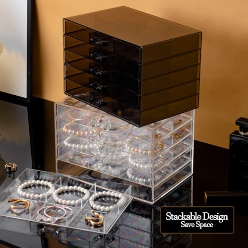 SPAKOWN Earring Organizer, Acrylic Earring Box Large 30 Compartments Jewelry Holder Organizer with 5 Drawers Stackable Ear...