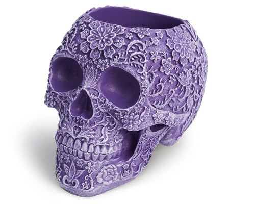 BOIHEGU Skull Bowl Decorative Skull Vase Makeup Brush Pen Holder Organizer Dresser Gothic Table Organizer Decoration, Purp...
