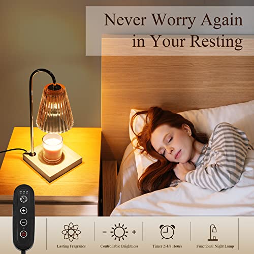 LOTKEY Candle Warmer Lamp, Dimmable Candle Warmer with Timer 2 Bulbs Wood Base Electric Candle Lamp Compatible with Jar Ca...