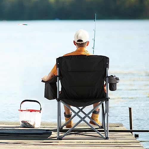 VEVOR Oversized Camping Folding Chair, Portable Heavy Duty Outdoor Quad Lumbar Back Padded with Side Pockets, Cup Holder a...