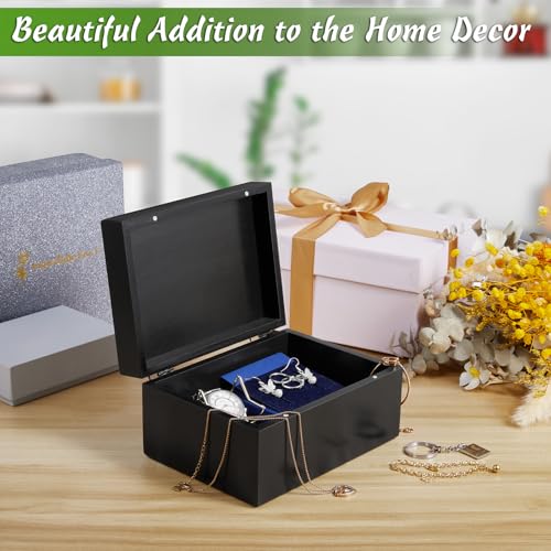 DRASTAR Small Keepsake Box, Black Wood Memory Box with Hinged Lids, Wooden Jewelry Storage Box,3x5, 4x6 Decorative Card Bo...