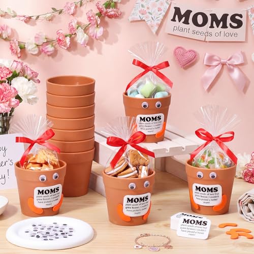 Hollowfly 24 Sets Mother's Day Crafts Bulk DIY Mom Gifts with 24 Pots 24 Gift Bags 24 Cards 50 Felts 50 Eyes Mother's Day ...