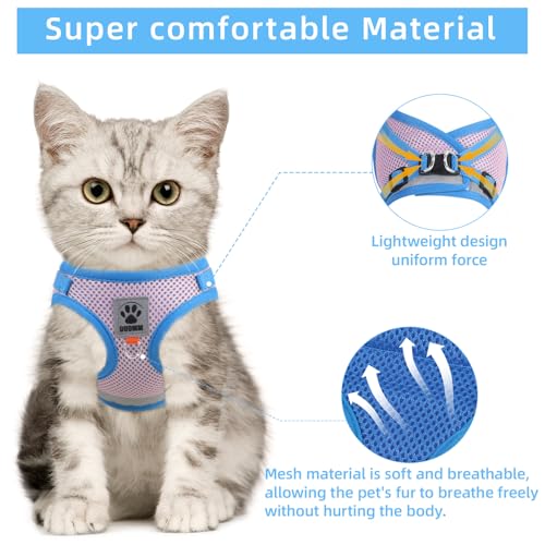 Cat Vest Harness and Leash Set for Walking Escape Proof, Adjustable Kitten Harness Breathable Mesh with Reflective Strips ...