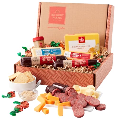 Hickory Farms Farmhouse Meat & Cheese Food Gift Basket (Small) - Box Set | Charcuterie Board Food | Summer Sausage | Fathe...