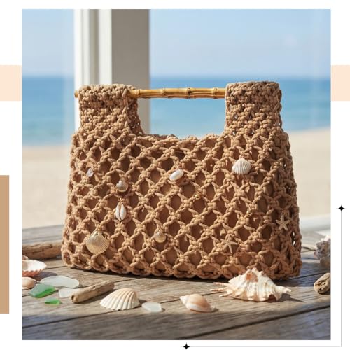 Sunnymove Women Crochet Woven Mesh Handbag Summer Seaside Beach Vacation Straw Tote Purse Wedding Party Gift