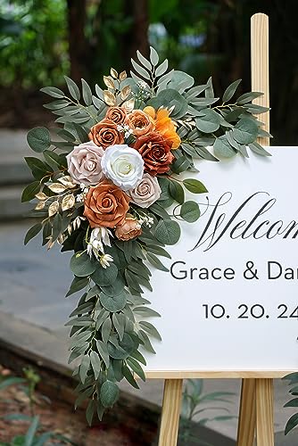 Olalaka Artificial Flower Swag Set of 2 for Wedding Welcome Signs Floral Decorations, Burnt Orange Wedding Arch Flowers fo...