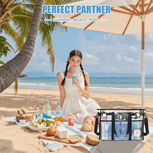 Women's Clear Beach Bag, 17" Large Clear Tote Bags with Phone Pouch and Strap, Heavy Duty Waterproof for Cruise, Pool