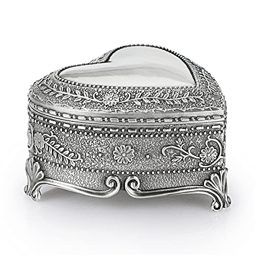 Hipiwe Vintage Heart Shape Jewelry Box - Antique Ring/Earrings/Necklace Storage Organizer Case, Metal Treasure Chest Trink...