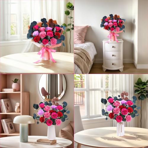 Lovenfold Flowers for Delivery Birthday Flowers Gift for Her,Preserved Flowers Bouquet 12 Roses Mixed Bouquet,Rose Gifts f...