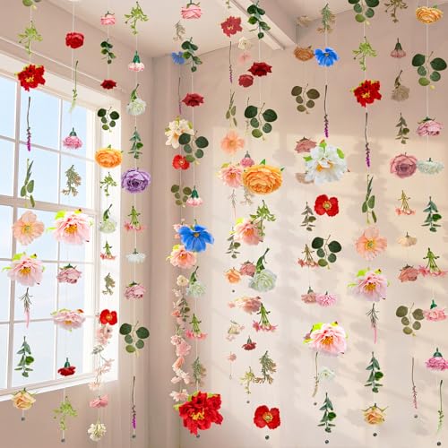 XunYee 6 Pcs 35.4 ft Flower Garlands Artificial Wildflower Vines Floral Hanging Backdrop Fake Flower Garlands Faux Silk Wi...