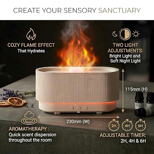 BEIYGE 8 Colour Aromatherapy Diffuser, Essential Oil Diffusers for Home, Desk Humidifier, Flame Diffuser, Ultrasonic Diffu...