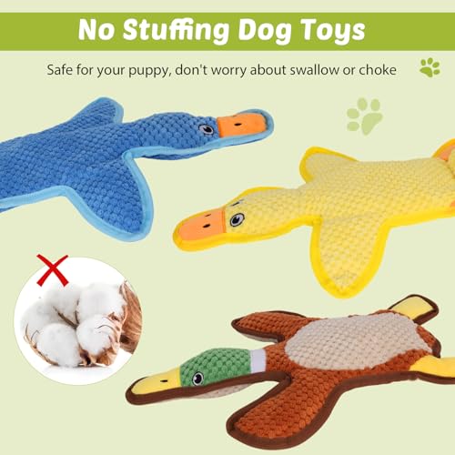 Eneston Dog Toys 3-Pack Cute Duck Shapes Puppy Toys No-Stuffing Squeaky and Crinkle Interactive Dog Chew Toy for Small to ...