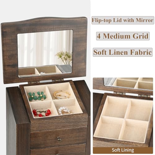 Meangood Jewelry Box Jewelry Organizer, 5-Layer Wooden Jewelry Organizers and Storage Boxes for Women Girls, Ring Earring ...