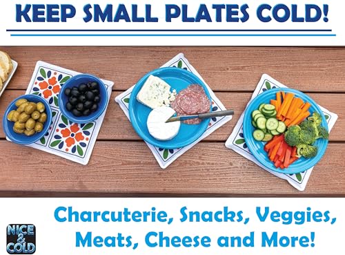 Cold Mats for Keeping Food Cold - 3 Pack! - 9x9 Inch Decorative Cool Mats from Johnny World - Chilled Serve Trays for Chee...