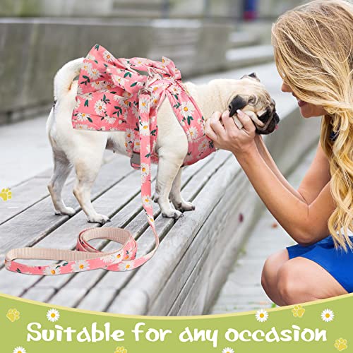 Sanwuta 4 Pack Harness Dog Dress Bowknot Leash Set Floral Princess Dog Harness Dress Vest with Leash Pet Doggy Outfits for...