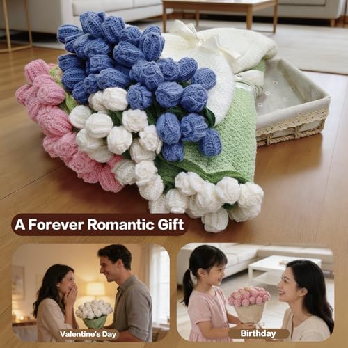 SoffMoiis Pink Rose Flowers Bouquet Blanket, Tulip Flower Throw Blankets, Romantic Gifts for Mom, Sister, Friend for Birth...