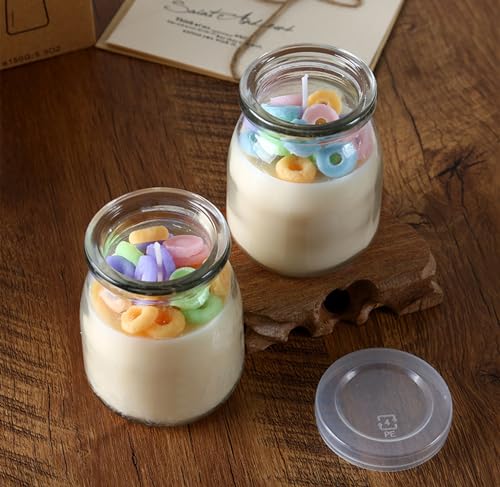 Pudding Cup Donut Shape Scented Candle Glass Jar,230G Perfume Floral Soy Wax Aesthetic Decorative Aroma Candle for Wedding...