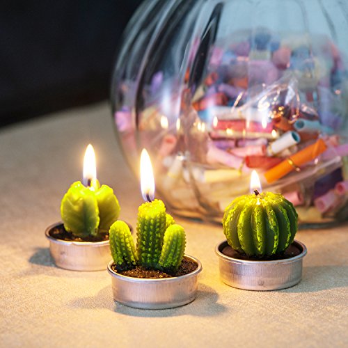 COCOMOON Cactus Tea Light Candles, 6 Pcs Decorative Candles with Artificial Succulents, Unscented, 30 min Burn Time, Moder...