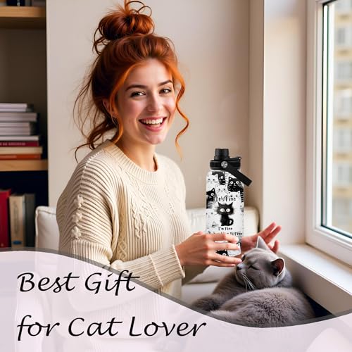 WWHSAI Cat Lover Gifts, Everything Is Fine I'm Fine Black Cats Water Bottle Travel Tumbler 32Oz, Christmas Birthday Gift f...