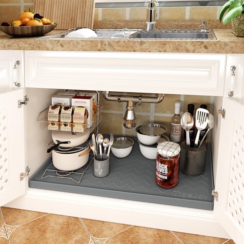 TigeJoy 34" x 22" Under Sink Mats for Kitchen Waterproof, Leak-Proof Silicone Mat Sink Protector and Cabinet Liner, Kitche...