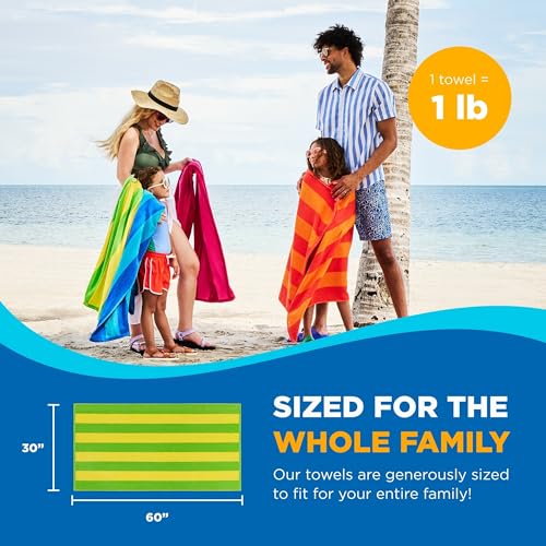 Kaufman - Soft Oversized Beach Towels in Bulk | 29" x 58" Velour Striped Towel | Absorbent, Quick-Drying | 100% Cotton Thi...