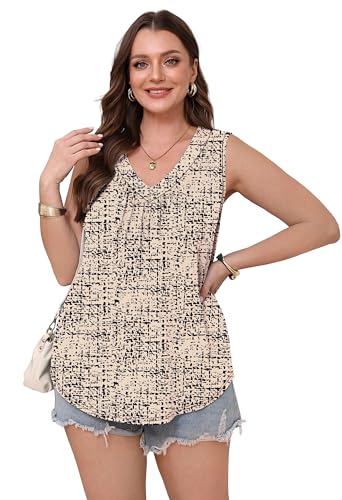 OFEEFAN Tank Top for Women Loose Fit Sleeveless Shirts V Neck Summer Clothes Ruched Women's Tees and Tanks Curved Hem