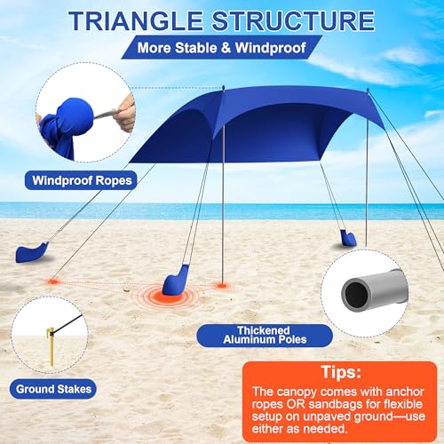 ERFEI Beach Tent Sun Shelter UPF50+ with Sandbags, Sand Shovel & Windproof Poles - Portable Pop Up Canopy for Beach, Campi...