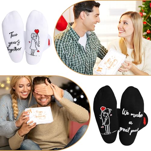 EcoUtens 2nd Anniversary Cotton Gift Set – 2 Pairs of Romantic Cotton Couple Socks with 2 Years Anniversary Card & Gift Bo...