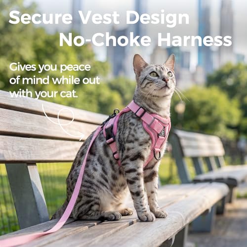 pangdi Cat Harness and Leash Set Escape Proof Tactical Extra Large Kitten Harness Emotional Support Cat Vest, Pink, XXL