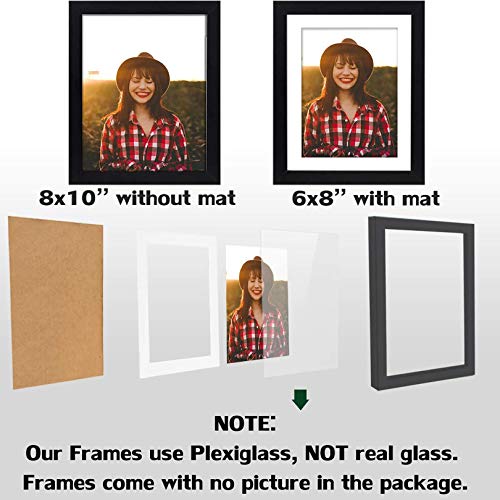 8x10 Black Picture Frames Nature Solid Wood 4 Pack for Wall Mounting and Tabletop Display