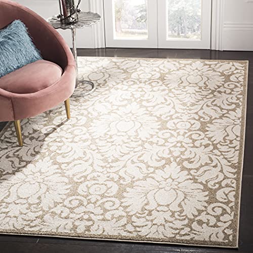 SAFAVIEH Amherst Collection Area Rug - 6' x 9', Wheat & Beige, Floral Damask Design, Non-Shedding & Easy Care, Ideal for H...