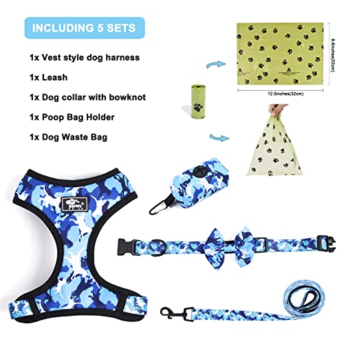 Step in Dog Harness and Leash Set, Adjustable Reflective No Pull Dog Vest Harness Set for Puppy Medium Dog with Bow Colla...