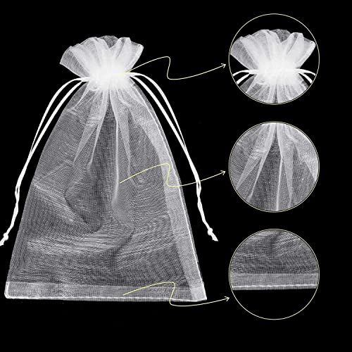 HongyiTime 100PCS Premium Sheer Organza Bags, White Wedding Favor Bags with Drawstring, 4x6 inches Jewelry Gift Bags for P...