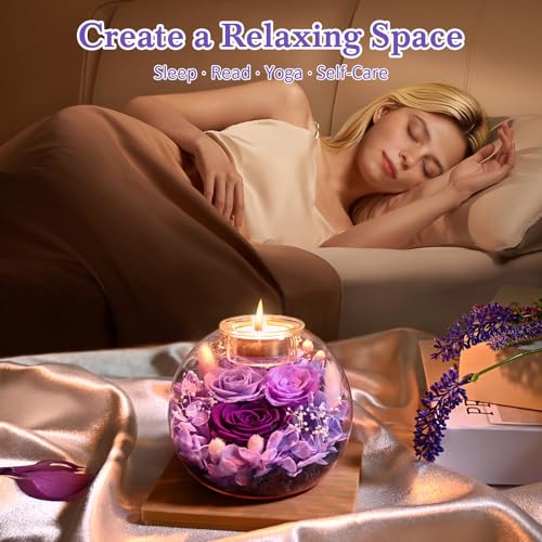 Yastouay for Mom, Preserved Real Rose in Glass with Scented Candles - Birthday Gifts for Women, Forever Rose for Anniversa...