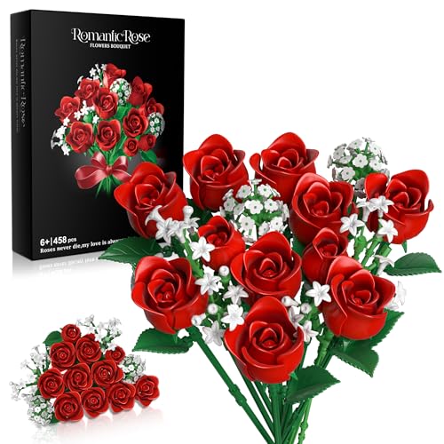 Red Rose Flowers Bouquet Building Set - Valentine's Day Gift Compatible with Lego Flowers for Adults Women, Collection Chr...