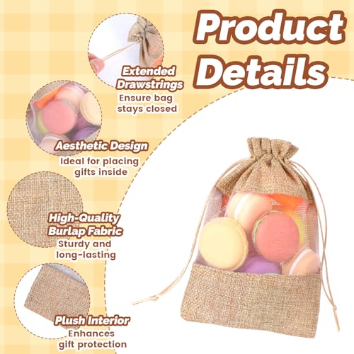 Bruislard 12 Pack Burlap Drawstring Gift Bags 5''x7'' Burlap Gift Favor Bags Organza Sheer Pouches with Drawstring Treat S...
