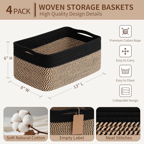 Goodpick 4 Pack Storage Baskets for Shelves, Rectangle Wicker Storage Bins for Baby Shower Toys, Decorative Organizer Shel...