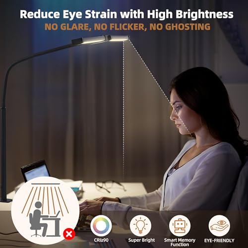 Motumen Led Desk Lamp for Home Office, Eye-Care Architect Light with Clamp, Smart Double Head Computer Monitor Table Clip ...