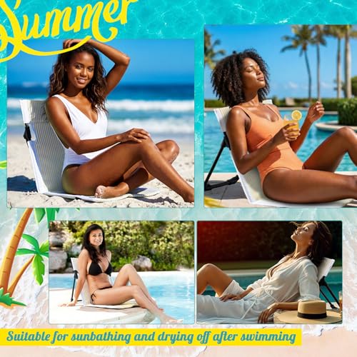 Sliner 2 Pcs Foldable Poolside Chairs for Adults Portable Beach Chairs Yellow & White Striped Folding Lazy Chair for Edge ...