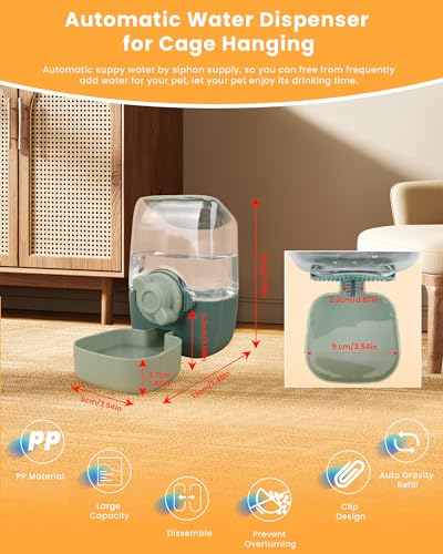 Automatic Replenish Pet Waterer, 1L Capacity Auto Siphon Gravity Cage Hanging Water Dispenser Set for Dog and Cat Small An...