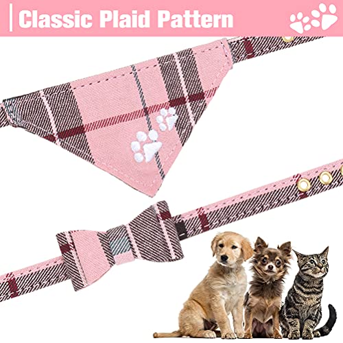 EXPAWLORER Puppy Collar and Leash Set - Embroidery Pawprints Plaid Dog Collar and Dog Leash Set, Bow Tie and Bandana Dog C...