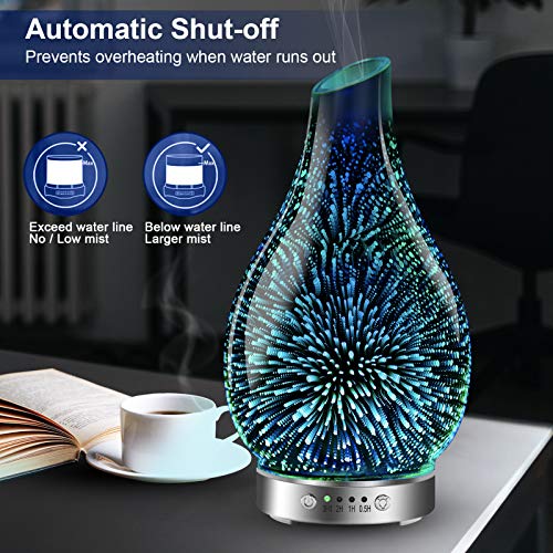 MAXWINER Essential Oil Diffusers Ultrasonic 3D Glass Aromatherapy Diffuser, Auto Shut-Off, Timer Setting, 7 Colors LED Lig...