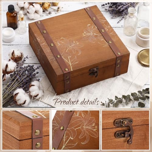 Teecyhooo Wedding Keepsake Box for Couples Mr and Mrs Wooden Memory Storage Boxes PU Leather Studs Rustic for Bride Groom ...