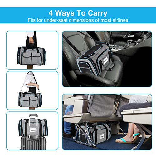 Airline Approved Pet Carrier, Large Soft Sided Pet Travel TSA Carrier 4 Sides Expandable Cat Collapsible Carriers with Rem...