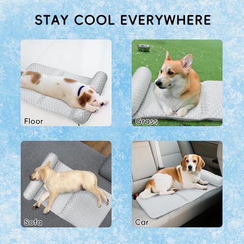 GeerDuo Pet Cooling Mat for Cats & Small Dogs, Self-Cooling Fabric with Supportive Pillow, Non-Gel Leak-Proof Washable, In...