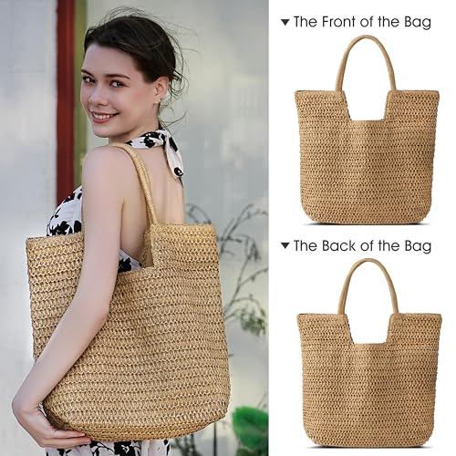 TOBEHIGHER Straw Beach Bags for Women - Summer Woven Tote Bag Shoulder Handbags, Large Beach Bag for Women for Holiday
