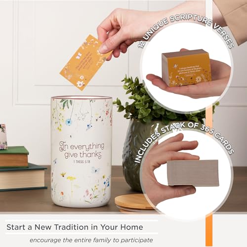 Christian Art Gifts Keepsake Count Your Blessings Ceramic Gratitude Jar Set w/Bamboo Lid: In Everything Give Thanks - 365 ...