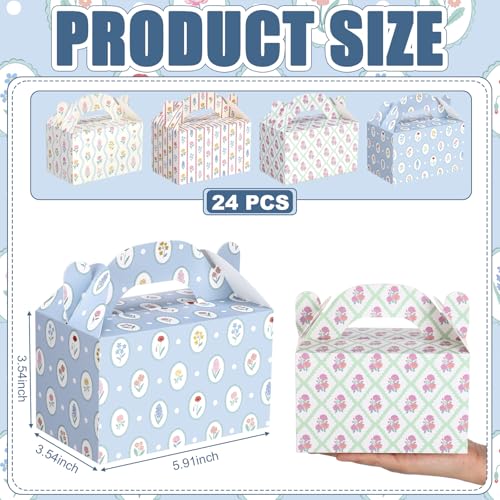Novabright 24 Pcs Pastel Garden Floral Gift Boxes Tea Party Favor Gable Boxes with Handle Paper Candy Goodie Treat Bags fo...