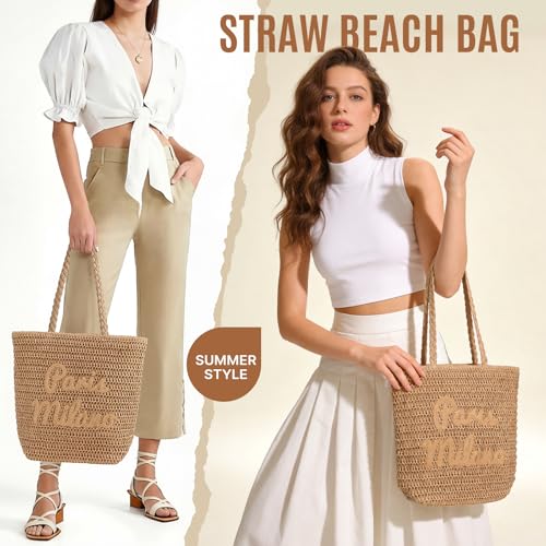 Beach Bags for Women - Large Straw Bag Woven Beach Tote, Summer Handmade Shoulder Handbag