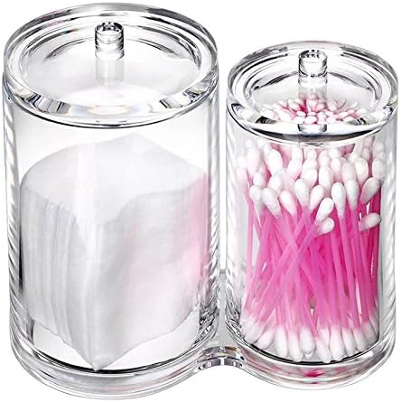 Hipiwe Clear Acrylic Cotton Swab Holder Preminm Quality Round Container Cotton Pad Q-tip Organize Case for Make Up Brush C...